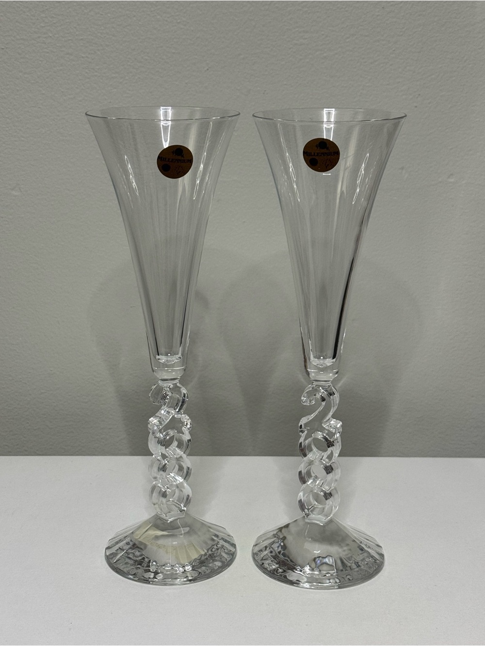 Clear Twisted Stem Glass Vases - Pair